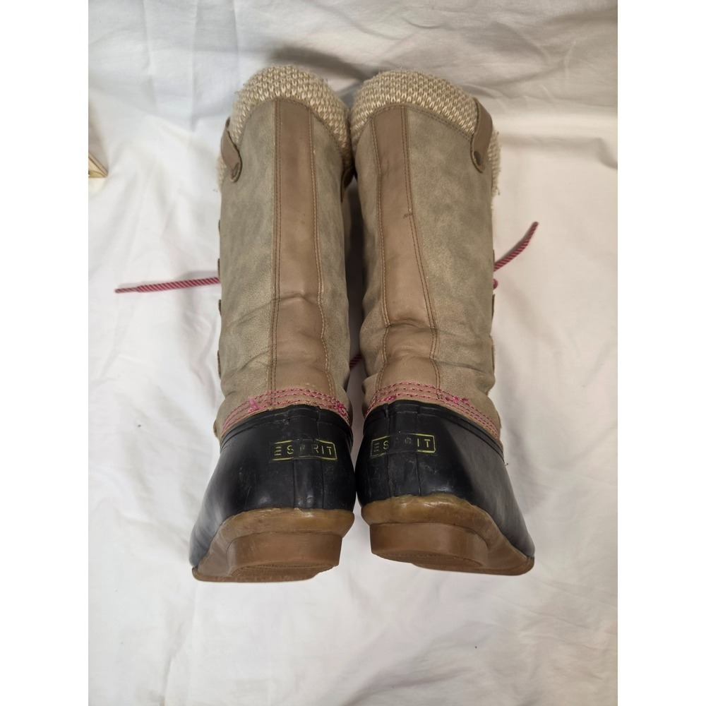 Esprit Boots Size 9M Belinda Mid Calf Rain Snow Rubber Lace Up Beige Pink Laces - Picture 8 of 9